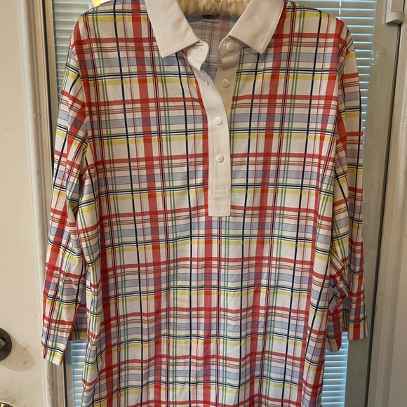 Leon Levin Tops - Colorful Plaid Women's Leon Levin Jersey Polo Top Size XL